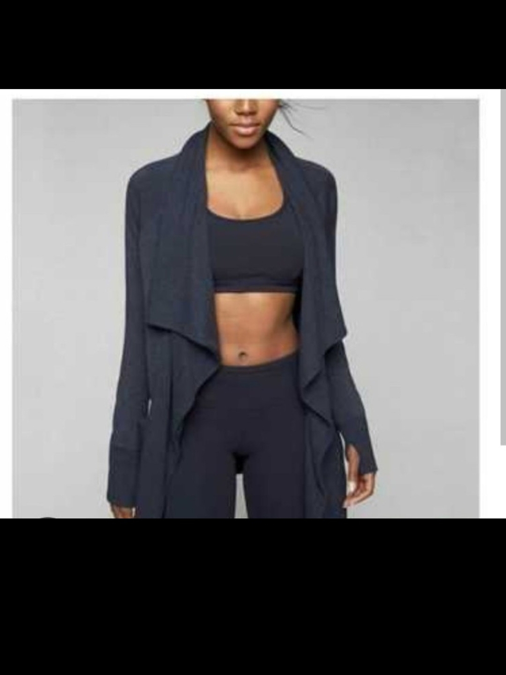 Athleta Draped Open-Front Cardigan in Charcoal Gray